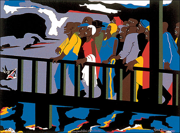 Confrontation at the Bridge, Jacob Lawrence, 1975