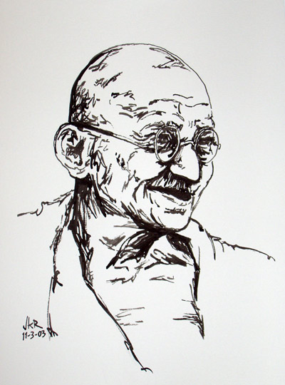Mohandas Gandhi - Ink drawing by Jesse Richards